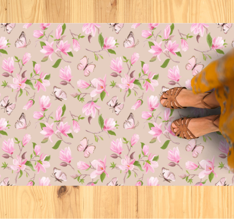Blossoming Butterfly Theme floral vinyl rug - TenStickers