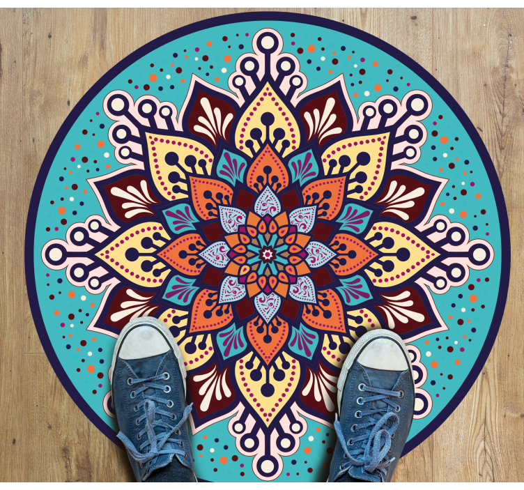 Blue and orange Sun form mandala vinyl rug - TenStickers