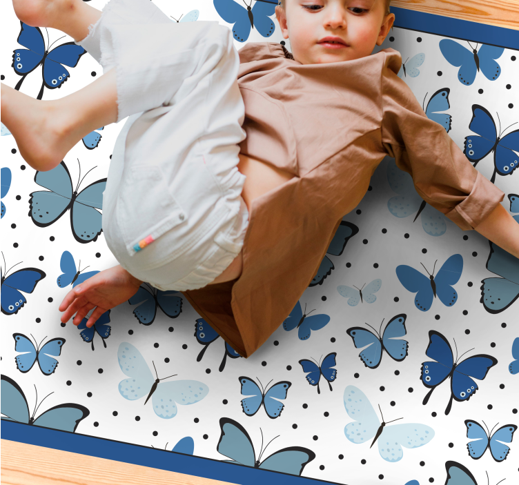 Blue butterfly pattern floral vinyl rug - TenStickers
