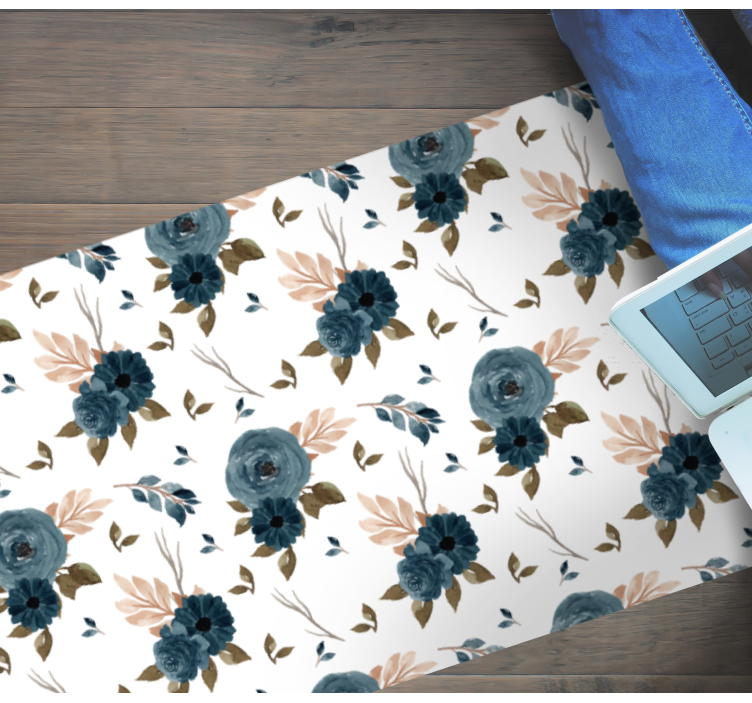 Blue elegant roses floral vinyl rug - TenStickers