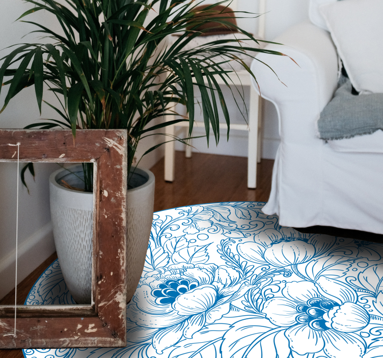 Blue ethnic flowers ethnic rug - TenStickers
