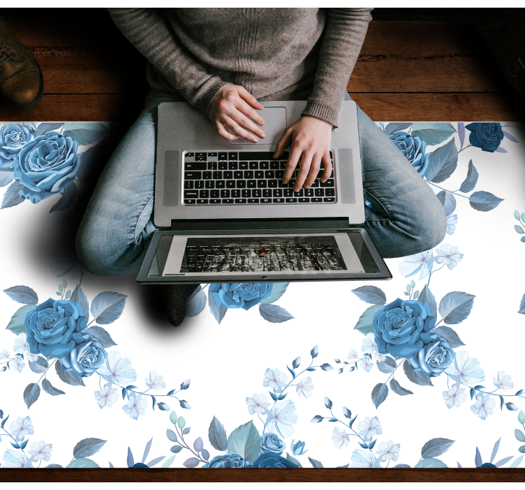 Azure Blossom Composition floral vinyl rug - TenStickers
