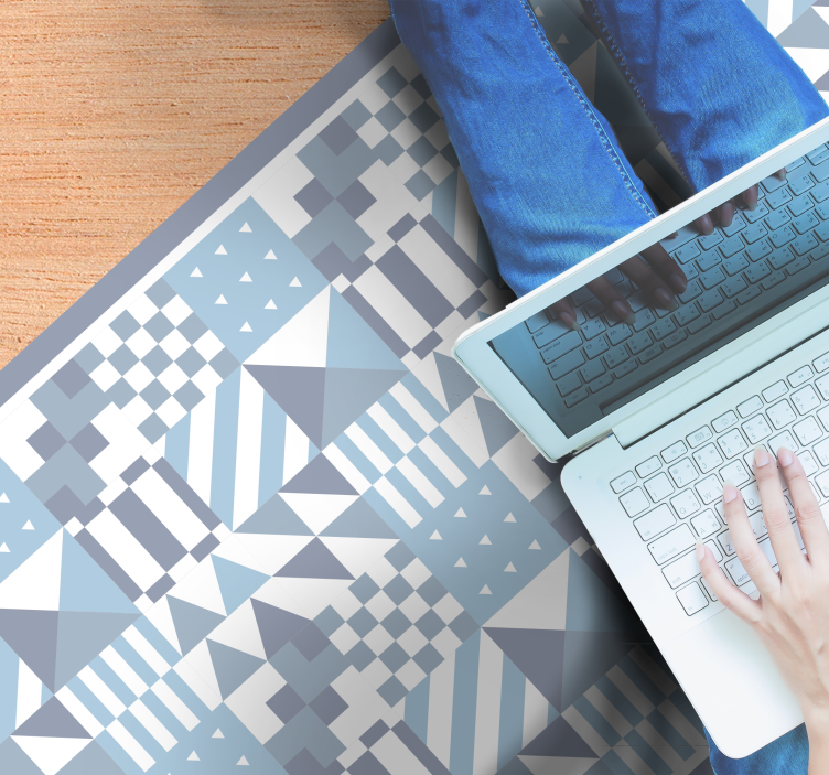 Blue Geometric Patterns tile vinyl rug - TenStickers