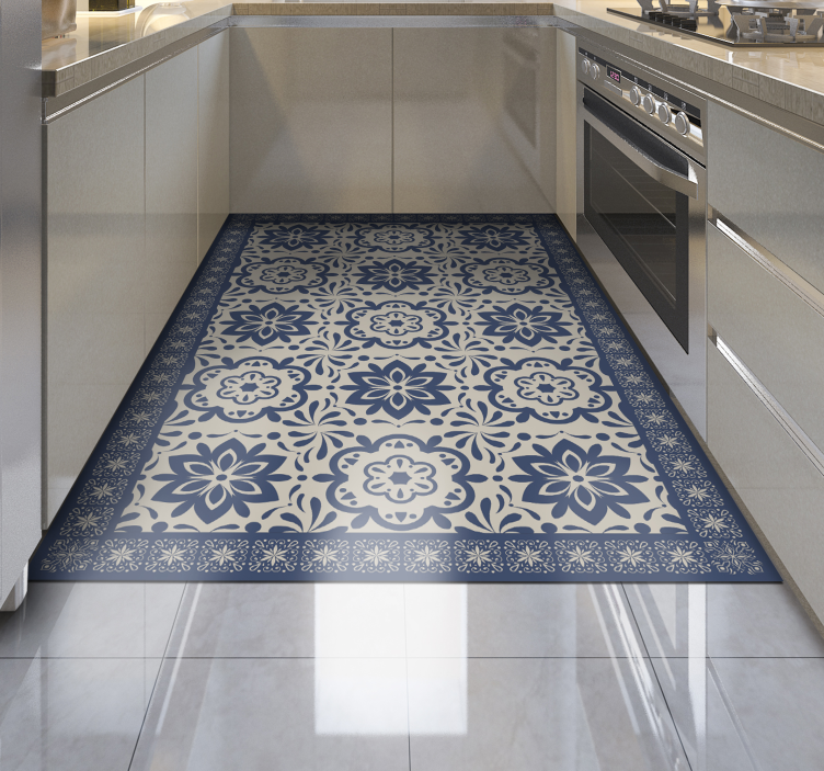 Blue hidraulic floral theme tile carpet - TenStickers