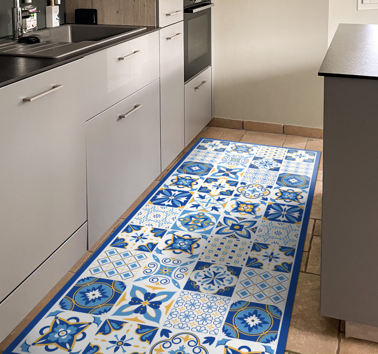 Blue Mediterranean style tile carpet - TenStickers
