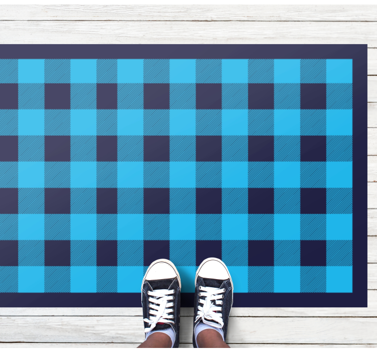 Blue tartan plaid pattern living room rug - TenStickers