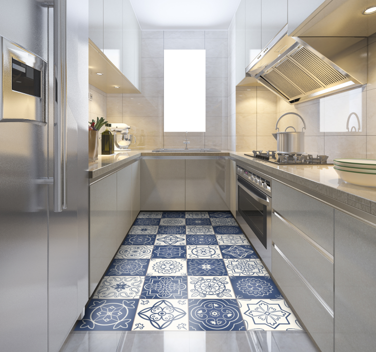 Blue Tile Print modern rug - TenStickers