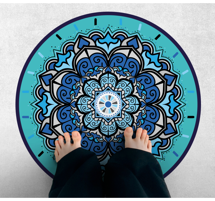 Blue tones floral mandala vinyl rug - TenStickers