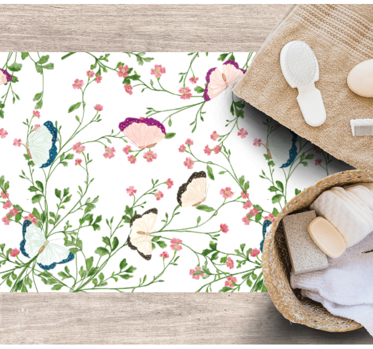 Butterfly Pattern floral vinyl rug - TenStickers