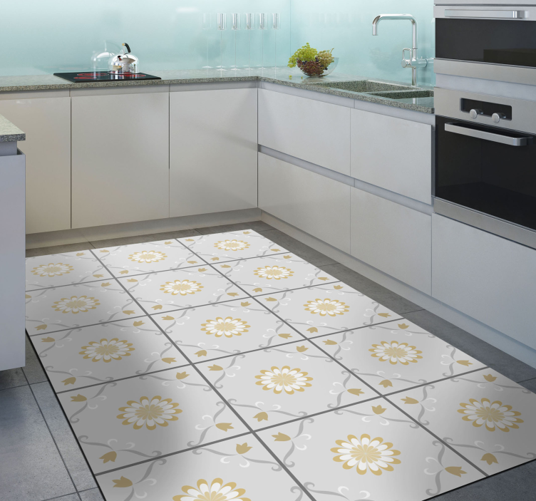 Elegant botanical design tile vinyl rug - TenStickers