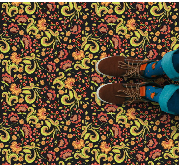 Botanical Twirl Motif floral vinyl rug - TenStickers