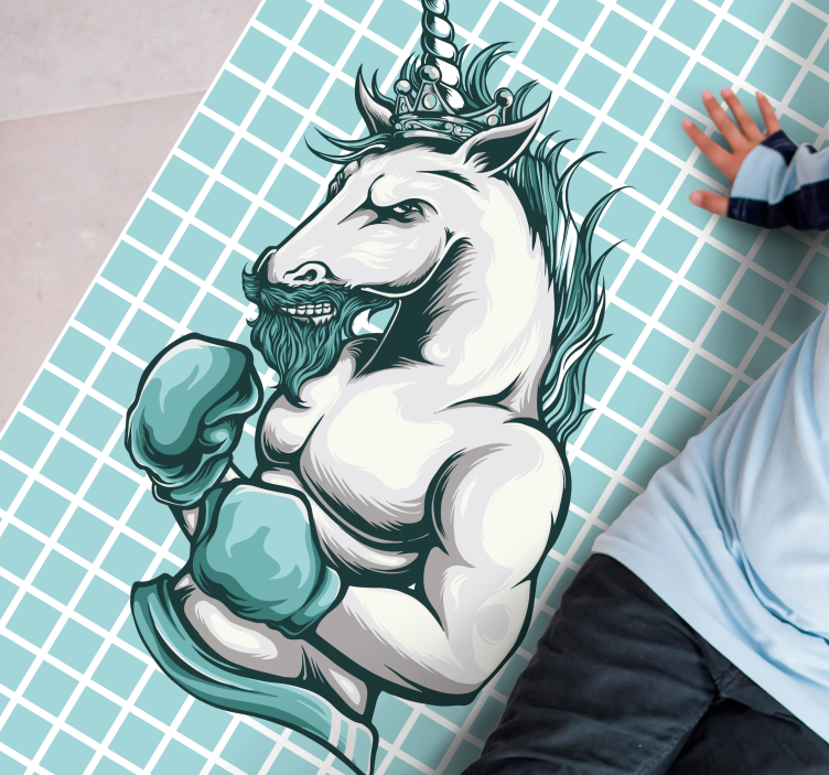 Boxing Unicorn Illustration teen vinyl rug - TenStickers