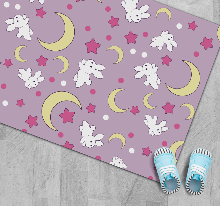 Bunny Nighttime Motif kids vinyl rug - TenStickers