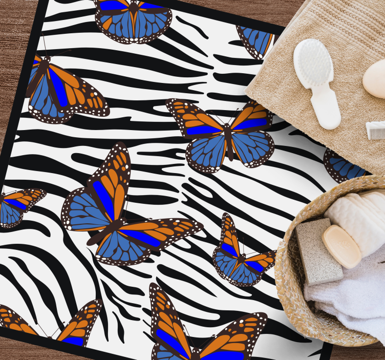 Butterfly Zebra Pattern animal print vinyl rug - TenStickers