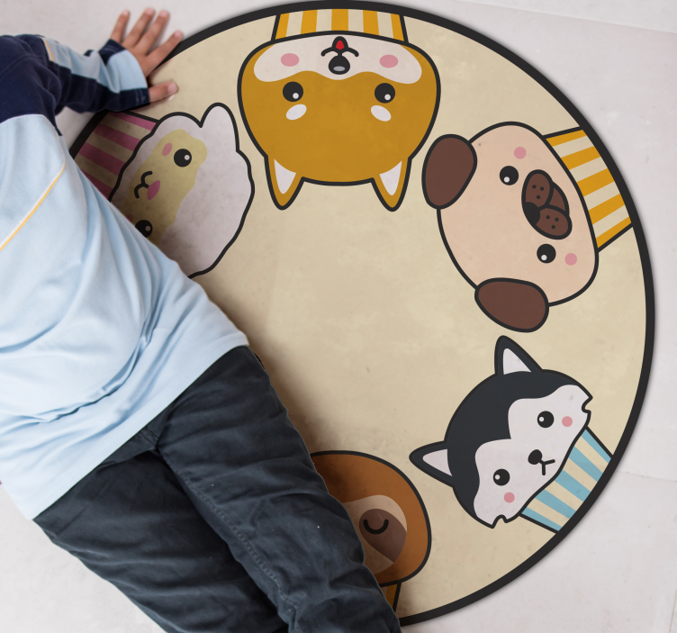 Cartoon Animal Faces kids vinyl rug - TenStickers