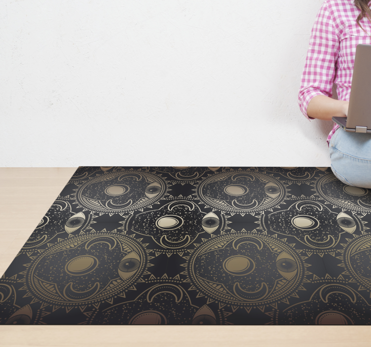 Celestial black motif mandala vinyl rug - TenStickers