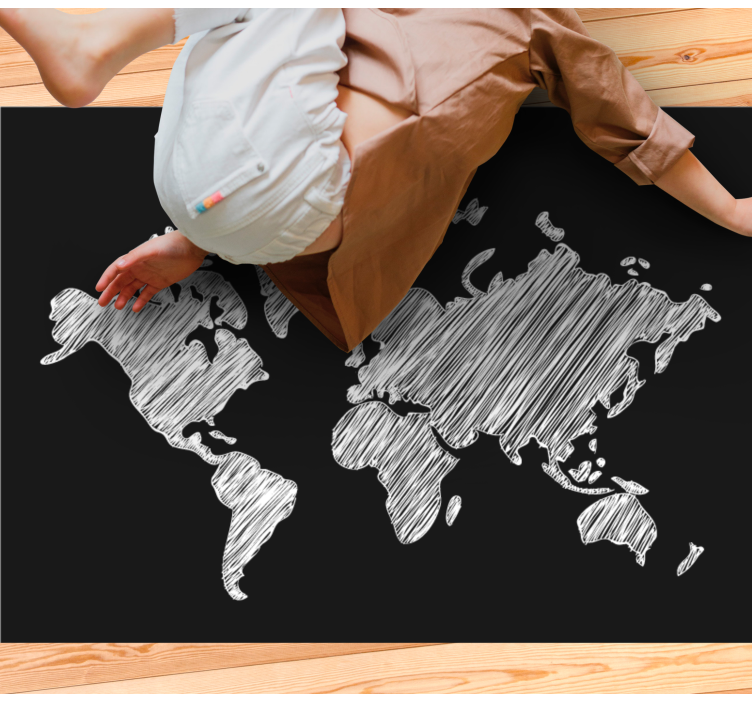Chalkboard grey design world map vinyl rug - TenStickers