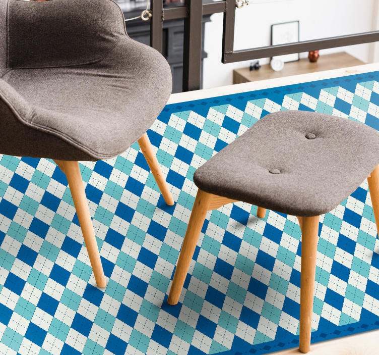 CHECKERED BLUE PATTERN tile vinyl rug - TenStickers