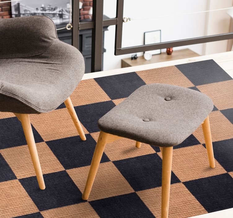 Brown checkered living room vinyl rug - TenStickers