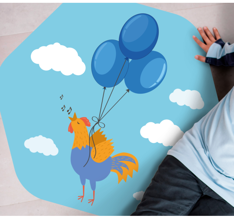 Cheerful Rooster Balloons kids vinyl rug - TenStickers