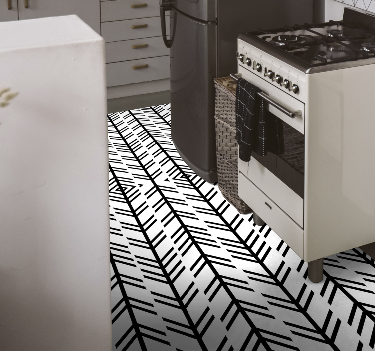 Chevron black lines striped vinyl rug - TenStickers