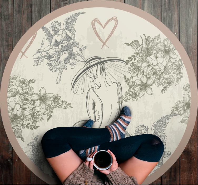 Circular Angelic Floral Motif vintage rug - TenStickers