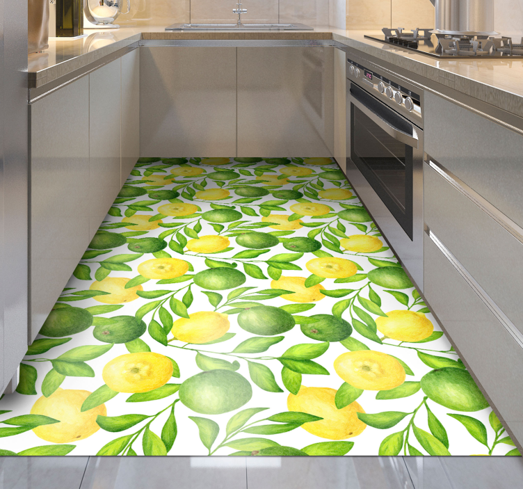 Citrus Leaf Overlay kitchen vinyl rug - TenStickers