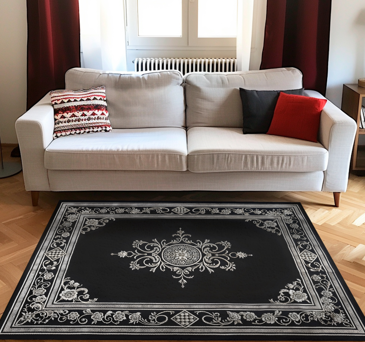Classic oriental design black vinyl rug - TenStickers