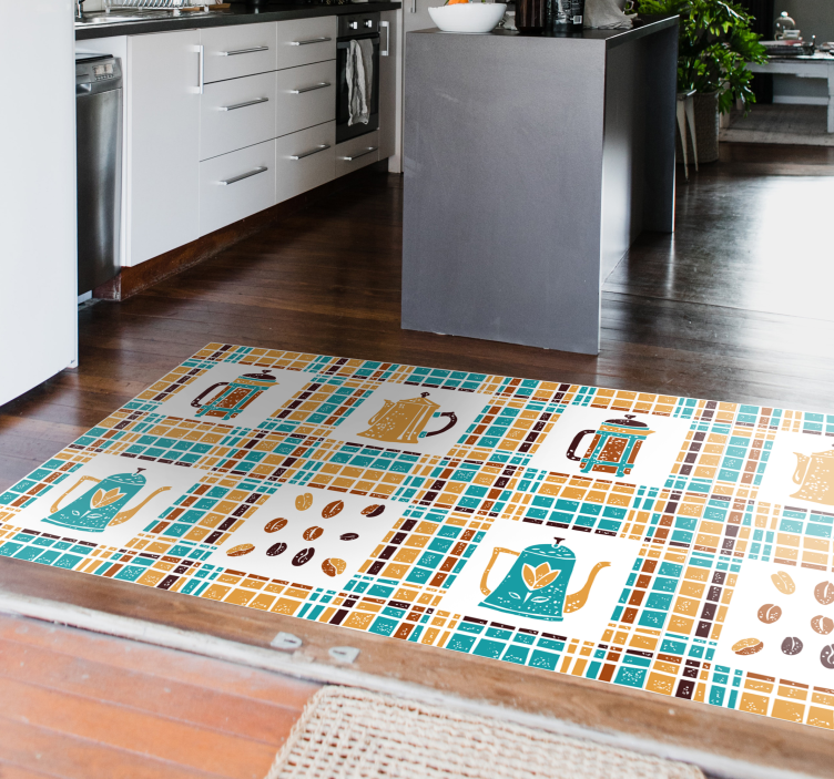 Coffee Pot Mosaic kitchen vinyl rug - TenStickers