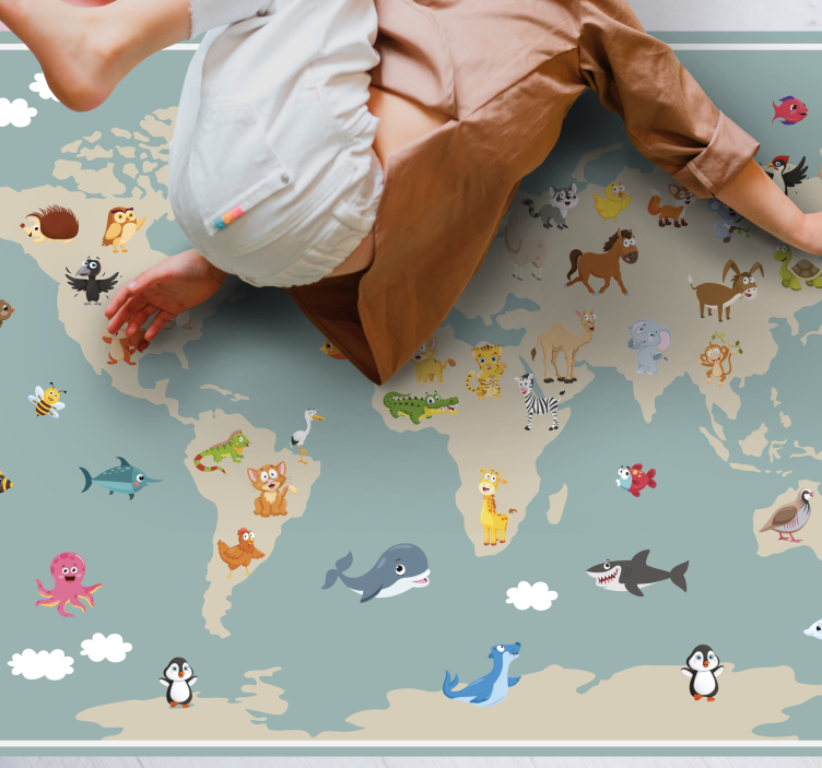 Colorful Animal world map vinyl rug - TenStickers