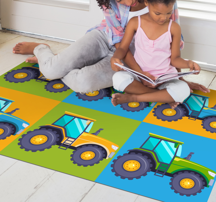 Colorful Tractor Squares kids vinyl rug - TenStickers