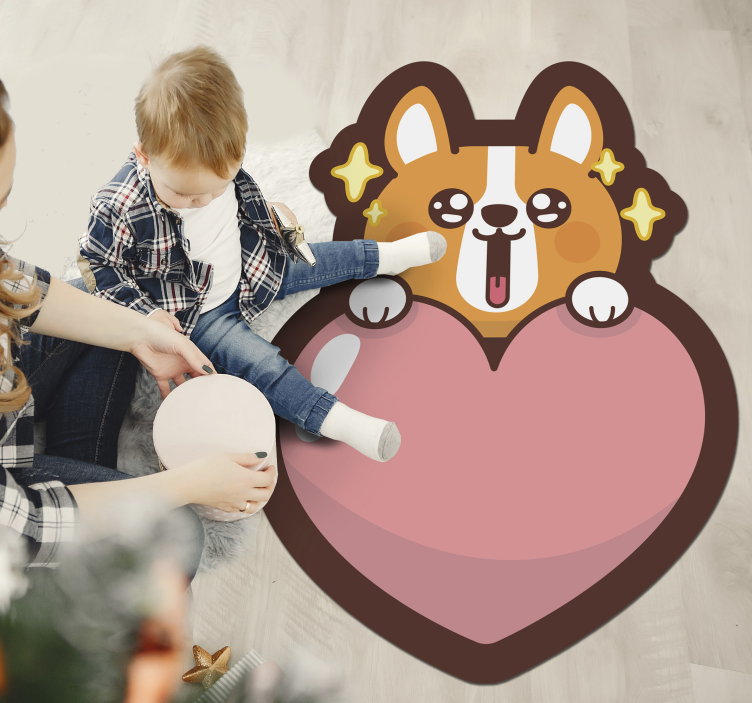 Corgi Heart Illustration kids vinyl rug - TenStickers
