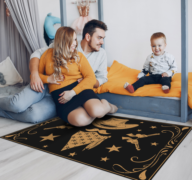 Cowboy hat flock and revolvers kids vinyl rug - TenStickers