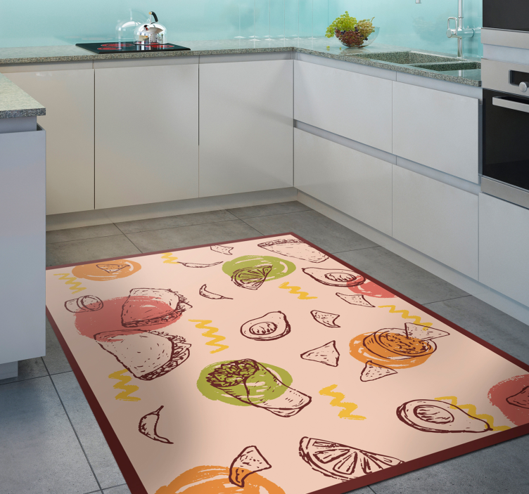 Culinary Sketches kitchen vinyl rug - TenStickers