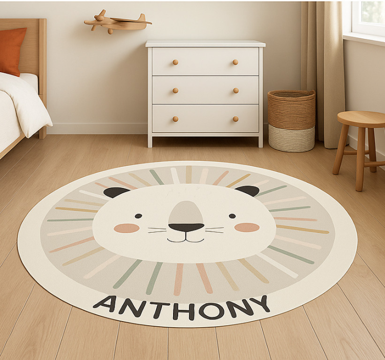 Custom beige lion kids vinyl rug - TenStickers