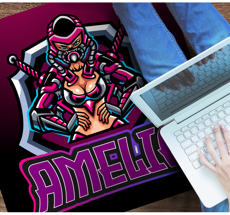 Gaming heroine with name teen vinyl rug - TenStickers