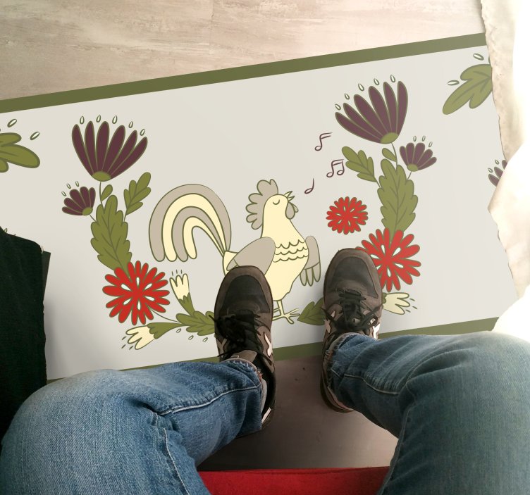 Charming floral rooster animal vinyl rug - TenStickers