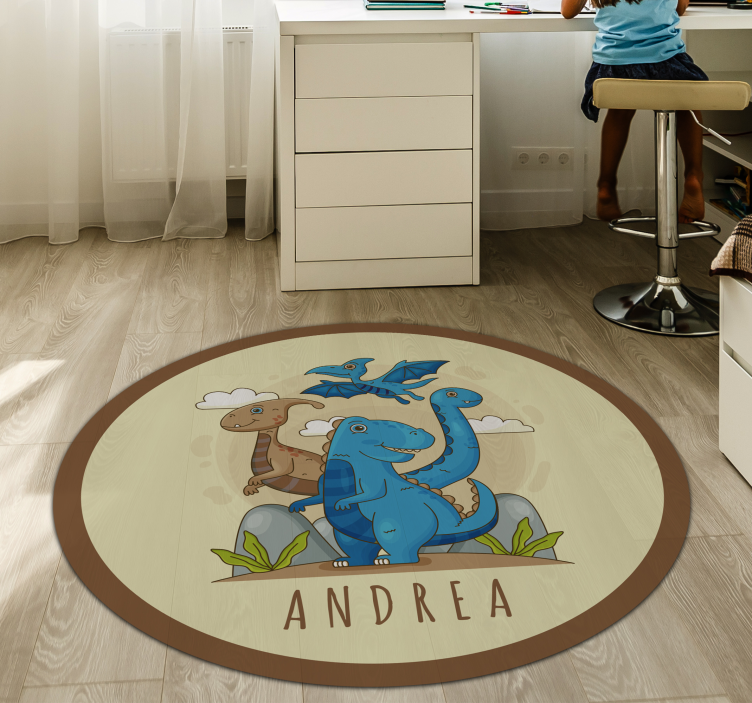 dinosaur world with name personalised mat - TenStickers