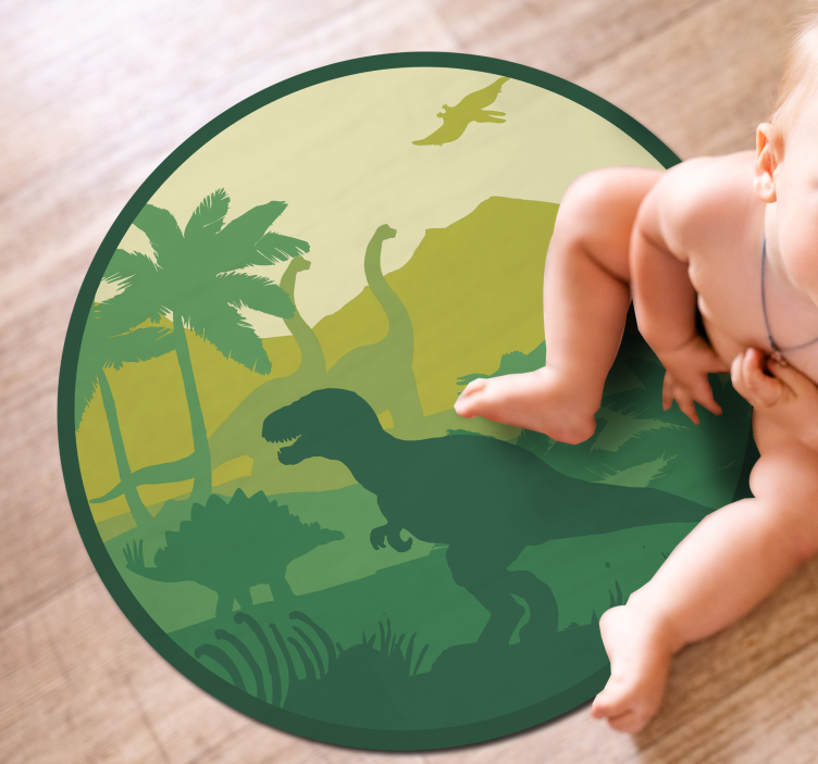 dinosaurs silhouette on landscape circular rug - TenStickers