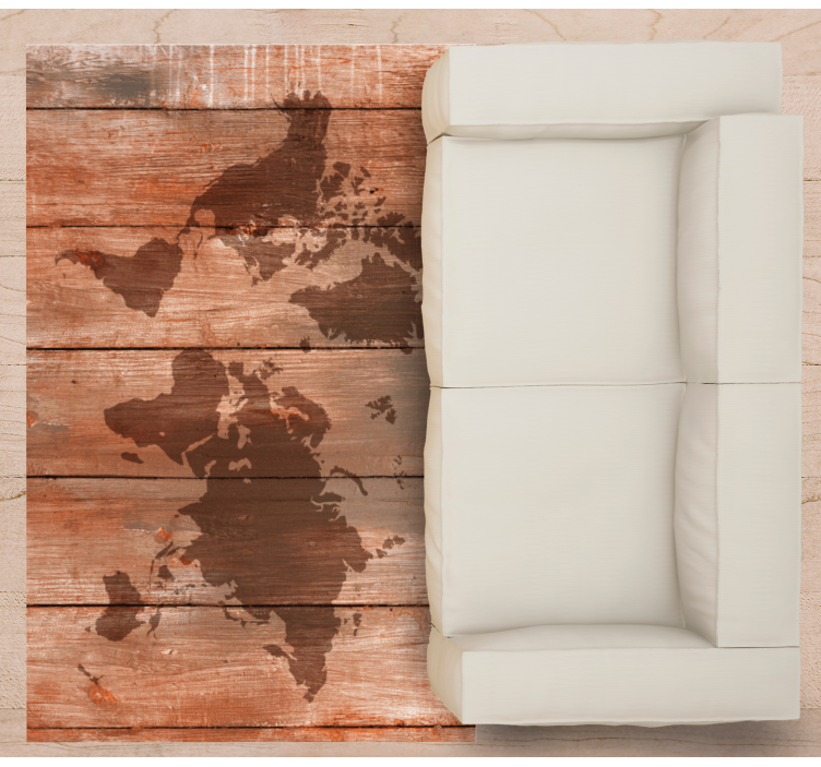 Distressed wooden texture world map rug - TenStickers