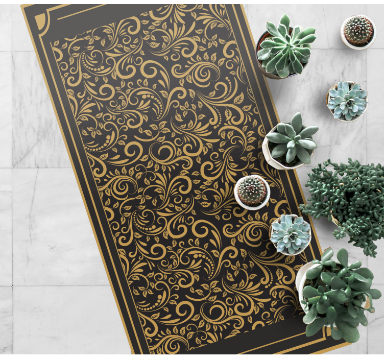 Golden elegant foliage hall vinyl rug - TenStickers