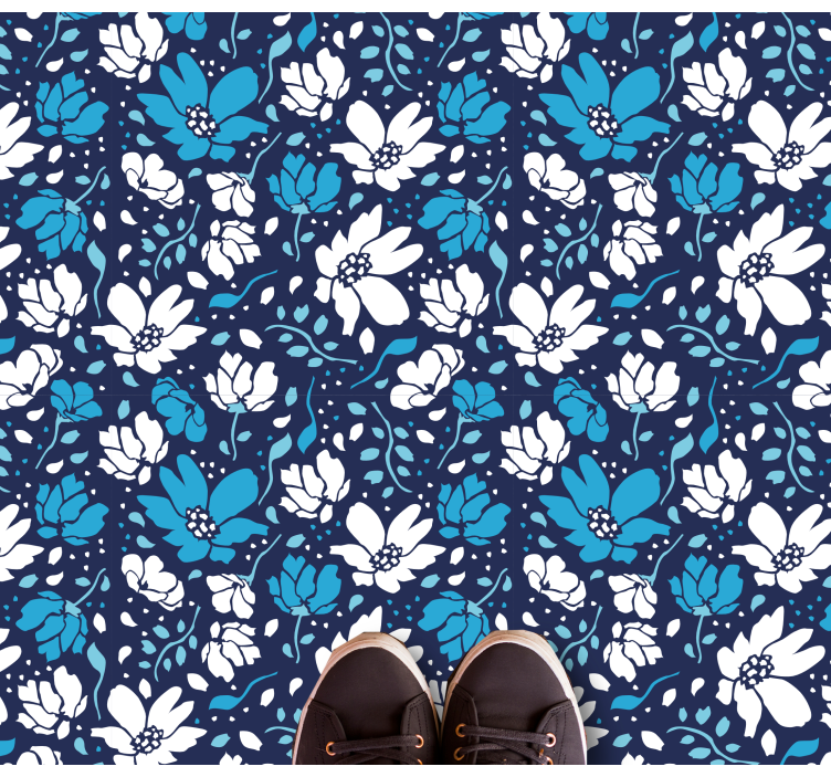 Floral vinyl rug navy floral design - TenStickers