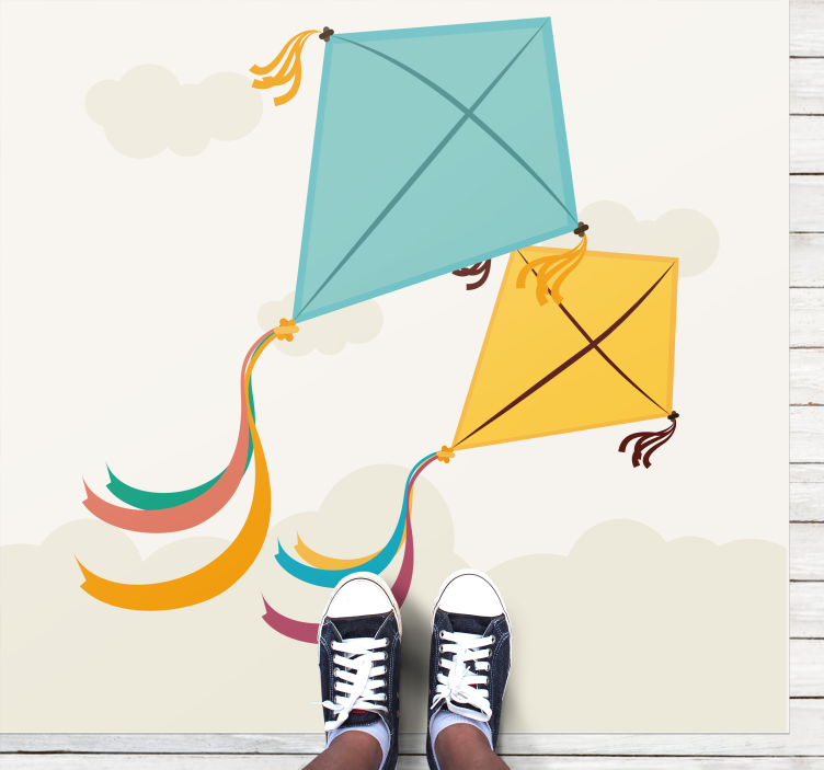 Flying Kites Illustration kids vinyl rug - TenStickers