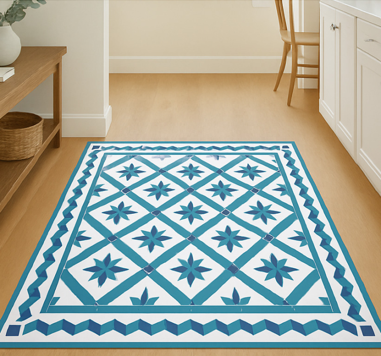 Geometric star tiles blue vinyl rug - TenStickers