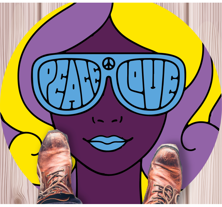 Girl with peace and love glasses vintage rug - TenStickers