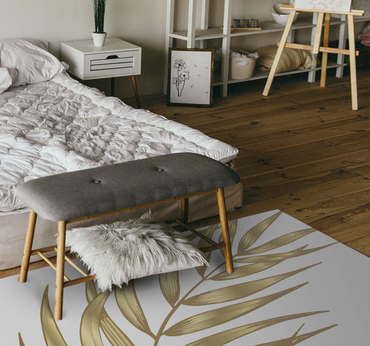 Gold palm leaf floral rug - TenStickers