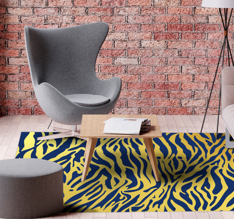 Golden and blue zebra animal print vinyl rug - TenStickers