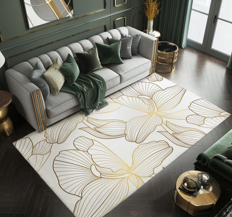 Golden flowers white  vinyl rug - TenStickers