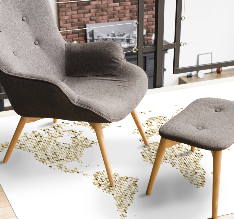 Golden Map Outline world map vinyl rug - TenStickers