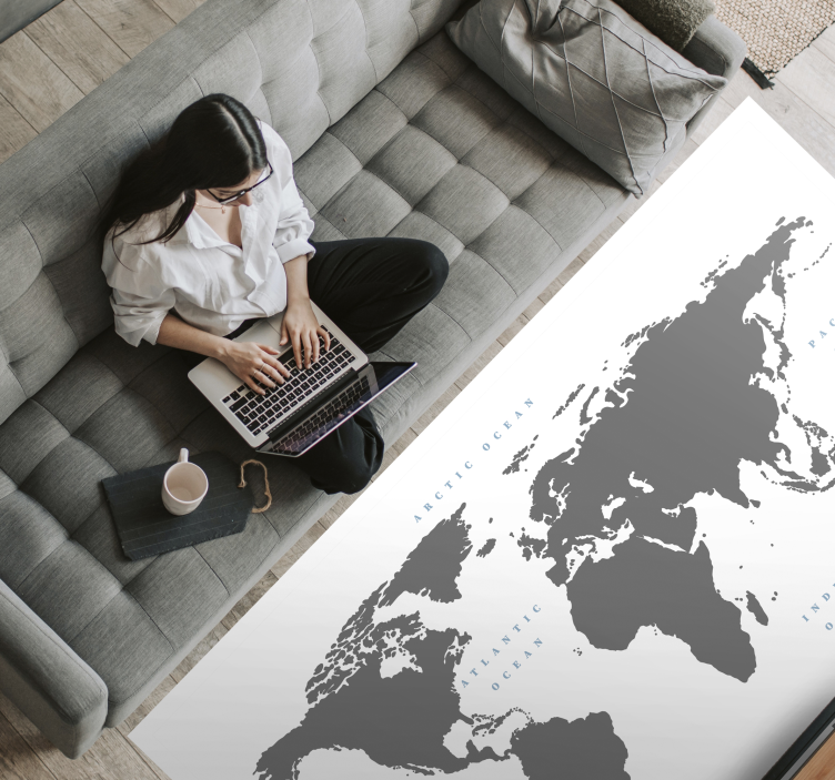 Gray continents with white background map rug - TenStickers